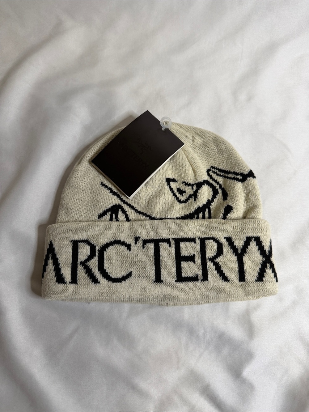 Arc'teryx Cream and Black Logo Cuffed Beanie